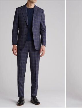 Zara Navy Plaid Suit Jacket and Trousers